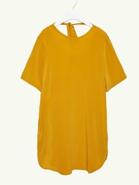 COS Silk T Shirt Dress Goldenrod Oversized Scoop Back Tie Size 10